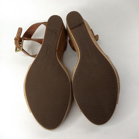 Clarks Soft Cushion Collection Textured Faux Leather Suede Open Toe Cork Size 7M - Picture 9 of 10